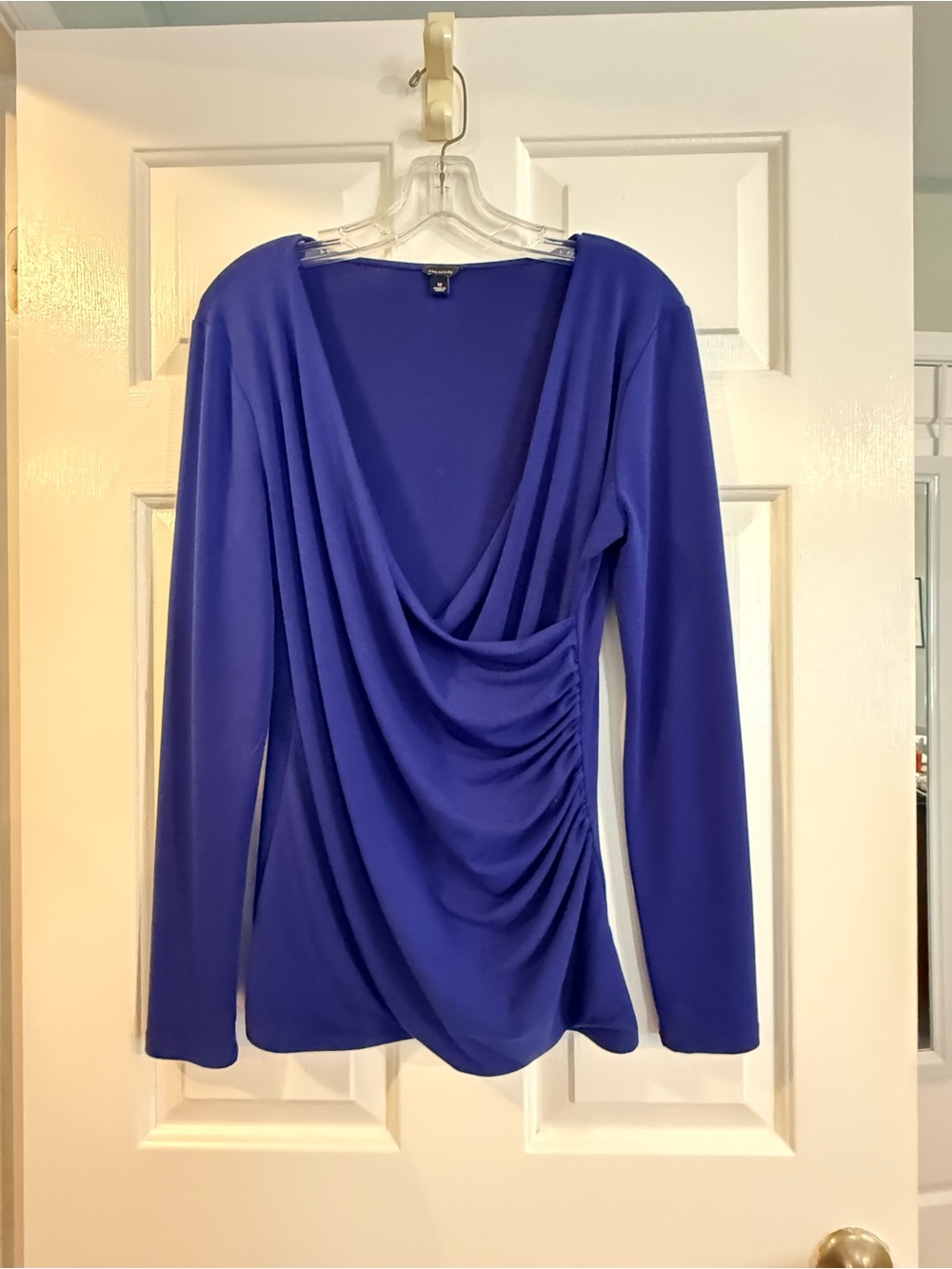 Ann Taylor Royal Blue faux wrap Long-Sleeve Top, Sz M